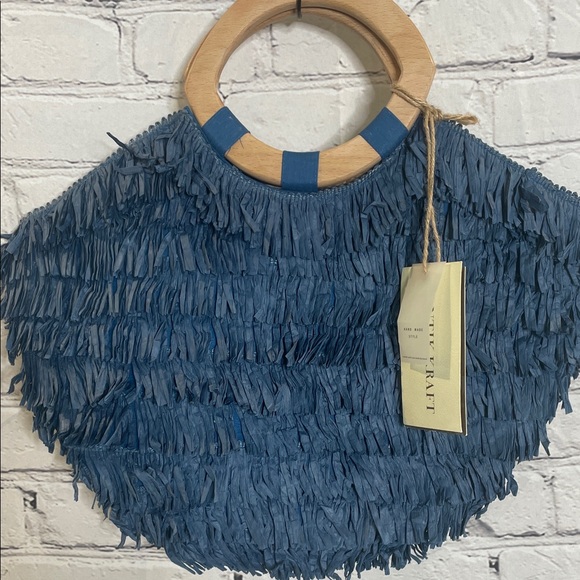 Antik Kraft Handbags - Antik Kraft Blue Fringe Handbag with Wooden Handle Brand New W/Tags